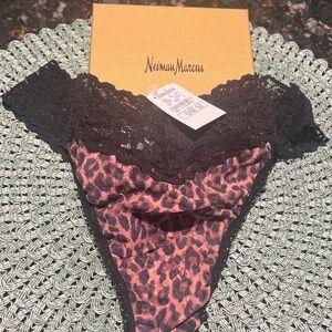 NWT Neiman Marcus Black and Brown Signature Leopard Lace Panty. One size.